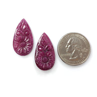Ruby Gemstone Carving : 30.80cts Natural Untreated Unheated Red Ruby Hand Carved Pear Shape 28*15mm Pair