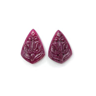 Ruby Gemstone Carving : 36.00cts Natural Untreated Unheated Red Ruby Hand Carved Pear Shape 27*19mm - 28*19mm 2pc Set For Jewelry