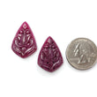 Ruby Gemstone Carving : 36.00cts Natural Untreated Unheated Red Ruby Hand Carved Pear Shape 27*19mm - 28*19mm 2pc Set For Jewelry