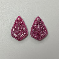 Ruby Gemstone Carving : 36.00cts Natural Untreated Unheated Red Ruby Hand Carved Pear Shape 27*19mm - 28*19mm 2pc Set For Jewelry