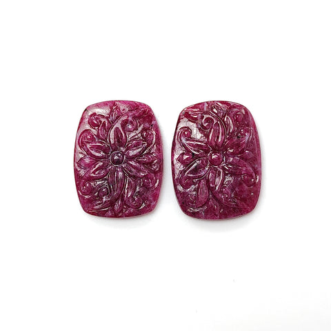 Ruby Gemstone Carving : 36.80cts Natural Untreated Unheated Red Ruby Hand Carved Cushion Shape 24*18mm For Jewelry