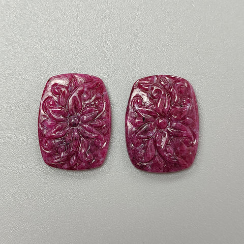 Ruby Gemstone Carving : 36.80cts Natural Untreated Unheated Red Ruby Hand Carved Cushion Shape 24*18mm For Jewelry