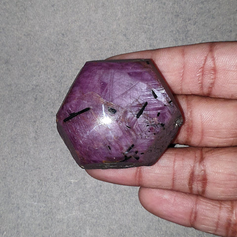 Star Ruby With Black Rutile Gemstone Wand : 552.20cts Natural Untreated Unheated Star Ruby Hexagon Shape Specimen 49*40mm