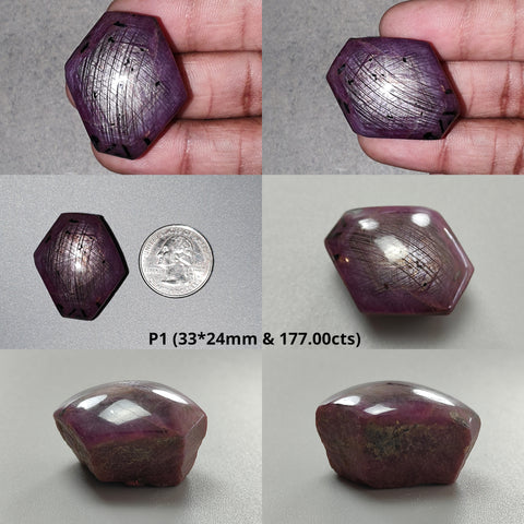 Star Ruby With Black Rutile Gemstone Wand : Natural Untreated Unheated Star Ruby Hexagon Shape Specimen