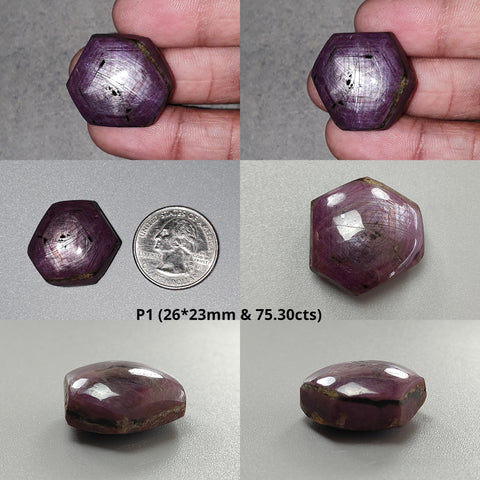 Star Ruby With Black Rutile Gemstone Wand : Natural Untreated Unheated Star Ruby Hexagon Shape Specimen