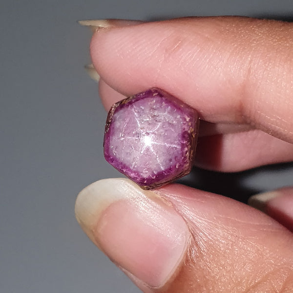 Star Ruby Gemstone Wand Specimen : 34.70cts. Natural Untreated Unheated Red 6Ray Johnson Mines Star Ruby Hexagon Shape 12*11mm 1pc