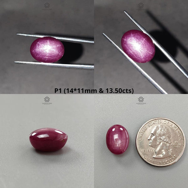 Star Ruby Gemstone Cabochon: 13.50cts - 15.70cts Natural Untreated Unheated Red 6Ray Star Ruby Oval & Round Shape 1pc For Jewelry