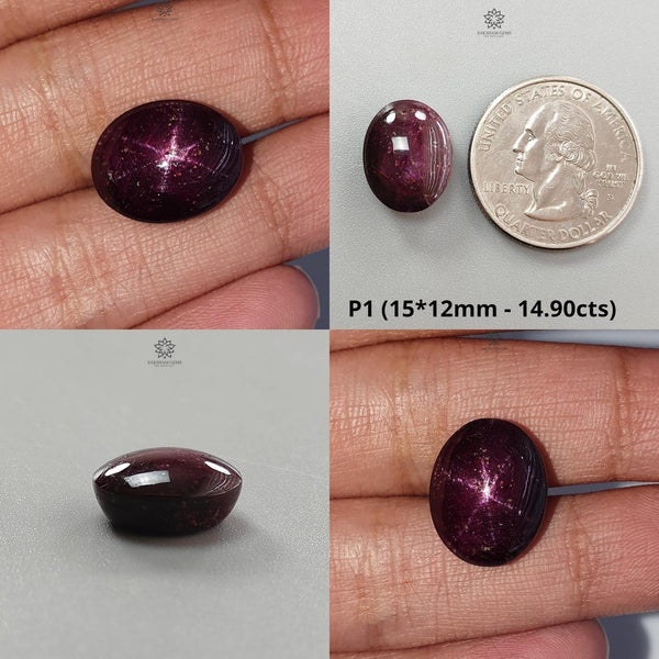 Star Ruby Gemstone Cabochon: 14.90cts - 19.30cts Natural Untreated Unheated Red 6Ray Star Ruby Oval & Round Shape 1pc For Jewelry