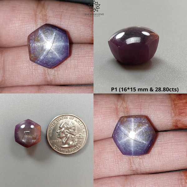 Star Ruby Gemstone Cabochon: Natural Untreated Unheated Red 6Ray Star Ruby Round Hexagon Shape 1pc for Jewelry