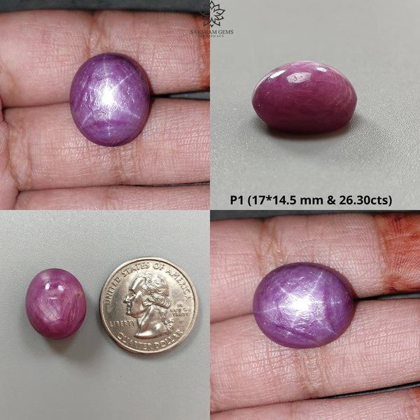 Star Ruby Gemstone Cabochon: Natural Untreated Unheated Red 6Ray Star Ruby Oval Round Shape 1pc for Jewelry