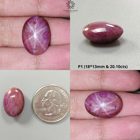 Star Ruby Gemstone Cabochon: Natural Untreated Unheated Red 6Ray Star Ruby Oval Shape 1pc for Jewelry July Birthstone