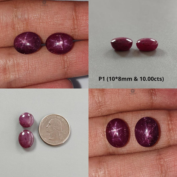 Star Ruby Gemstone Cabochon: Natural Untreated Unheated Red 6Ray Star Ruby Oval & Round Shape 2pc - 3pc Set For Jewelry