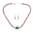 Zoisite Ruby Necklace Earring Jewelry Set: 234.20cts Natural Untreated Ruby, Quartzite Round Plain Brass Jewelry Set 8mm 18"