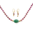 Zoisite Ruby Necklace Earring Jewelry Set: 234.20cts Natural Untreated Ruby, Quartzite Round Plain Brass Jewelry Set 8mm 18"