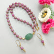 Zoisite Ruby Necklace Earring Jewelry Set: 234.20cts Natural Untreated Ruby, Quartzite Round Plain Brass Jewelry Set 8mm 18"