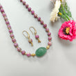 Zoisite Ruby Necklace Earring Jewelry Set: 234.20cts Natural Untreated Ruby, Quartzite Round Plain Brass Jewelry Set 8mm 18"