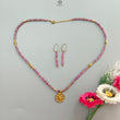 Zoisite Ruby Necklace Earring Jewelry Set: 25.48gms Natural Untreated Ruby Round Plain Brass Jewelry Set 4mm - 5mm 20"