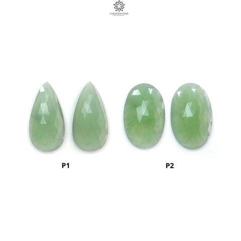 Antigorite Serpentine Gemstone Rose Cut Slices: Natural Untreated Serpentine Pear Shape Faceted Pair for Jewelry