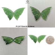 Antigorite Serpentine Gemstone Carving: Natural Untreated Unheated Serpentine Hand Carved Butterfly Pair for Jewelry