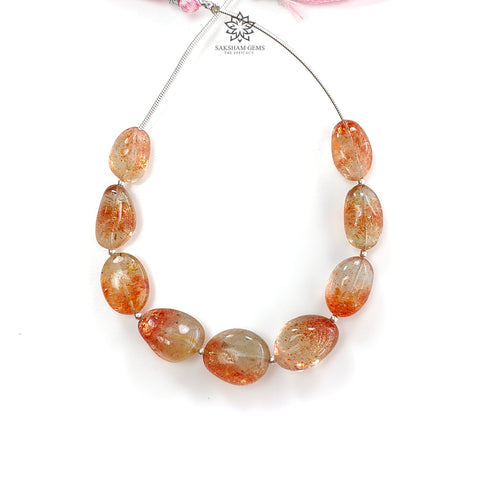 Sunstone Gemstone Loose Beads : 64.30Cts Natural Untreated Chatoyant Orange Sunstone Oval Uneven Shape