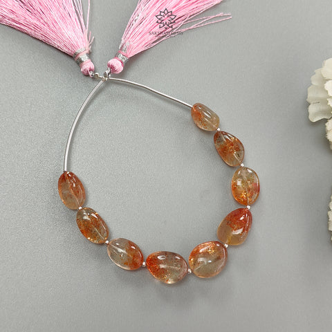 Sunstone Gemstone Loose Beads : 64.30cts Natural Untreated Chatoyant Orange Sunstone Oval Shape 11.5*9mm - 14*152mm Beads For Jewelry