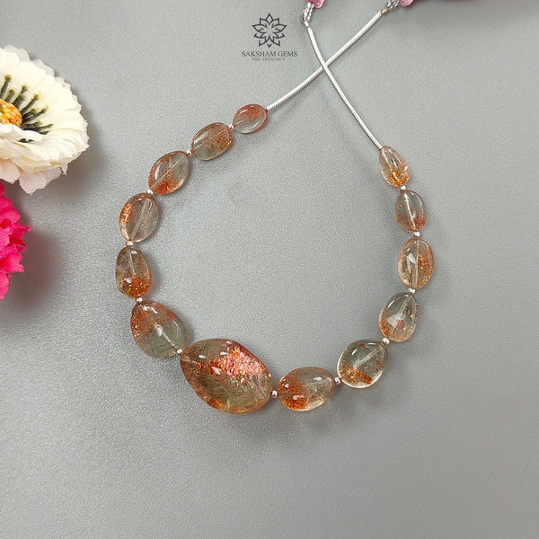 Sunstone Gemstone Loose Beads : 72.40cts Natural Untreated Chatoyant Orange Sunstone Oval Shape 8*6mm - 22.5*15mm Beads For Jewelry