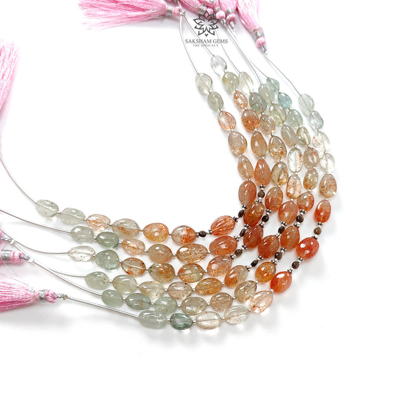 Oregon Sunstone Gemstone Loose Beads : 57.00cts (Approx.) Natural Untreated Golden Sapphire Oval 925 Sterling Silver 6.9" (Apx) For Bracelet