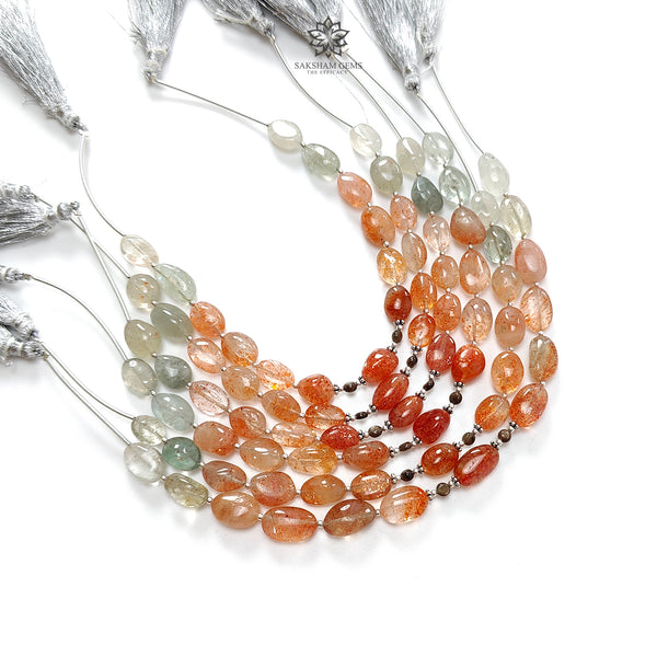 Oregon Sunstone Gemstone Loose Beads : 53.00cts (Approx) Natural Untreated Golden Sapphire Oval 925 Sterling Silver 7" (Apx) For Bracelet