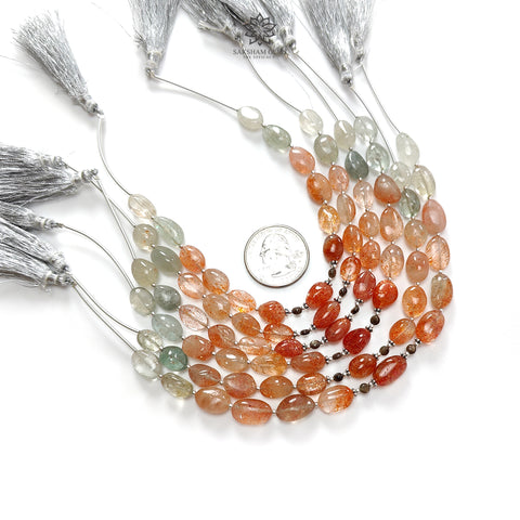 Oregon Sunstone Gemstone Loose Beads : 53.00cts (Approx) Natural Untreated Golden Sapphire Oval 925 Sterling Silver 7