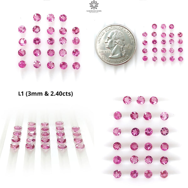 Pink Tourmaline Gemstone Faceted Cut: Natural Untreated Tourmaline Round Shape Lot For Jewelry