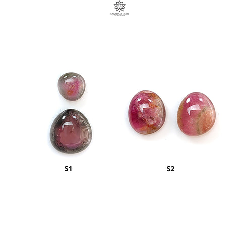 Watermelon Tourmaline Gemstone Cabochon: Natural Untreated Bi-Color Tourmaline Fancy Shape 2pcs Set for Jewelry October Birthstone