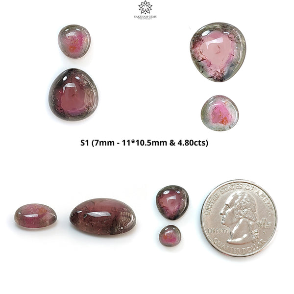 Watermelon Tourmaline Gemstone Cabochon: Natural Untreated Bi-Color Tourmaline Fancy Shape 2pcs Set for Jewelry October Birthstone