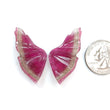 Rubellite Tourmaline Gemstone Carving: 44.40cts Natural Untreated Watermelon Pink Tourmaline Hand Carved Butterfly 41.5*20.5mm Pair