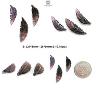 Watermelon Tourmaline Gemstone Carving: Natural Untreated Unheated Bi-Color Tourmaline Hand Carved Leaves 3pcs Set October Birthstone