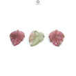 Watermelon Tourmaline Gemstone Carving: Natural Untreated Unheated Bi-Color Tourmaline Hand Carved Leaves 3pcs Set October Birthstone