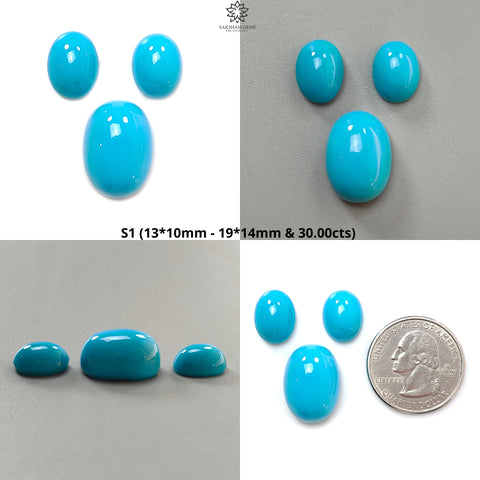 Blue Turquoise Gemstone Cabochon: Natural Untreated Sleeping Beauty Turquoise Oval, Cushion Shape 3pcs Set December Birthstone