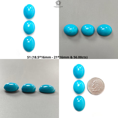 Blue Turquoise Gemstone Cabochon: Natural Untreated Sleeping Beauty Turquoise Oval Shape 3pcs Set December Birthstone