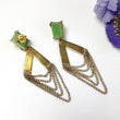 Green Chalcedony Gemstone Earring : 2.5"*1.5" Handmade Brass 18k Gold Plated 13.00gms Cushion Prong Set Drop Dangle Chain Push Back Earring