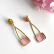 Pink Cat's Eye Rhinestone Gemstone Earring : 2.5"*0.65" Handmade Brass 18k Gold Plated 12.50gms Bezel Setting Drop Dangle Push Back Earring