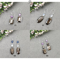 Sapphire & Moonstone Gemstone Earring : Natural Untreated Chocolate Sapphire 925 Sterling Silver Drop Dangle Hook Earring