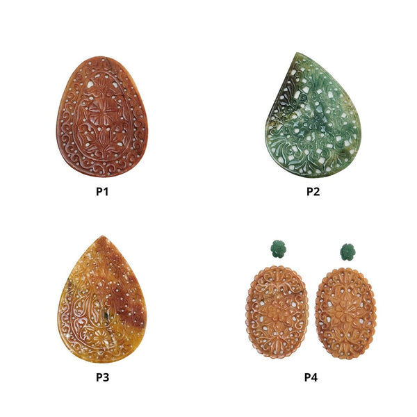 QUARTZ Gemstone Carving : Natural Untreated Multi Color Quartz Hand Carved Pear Oval Shape