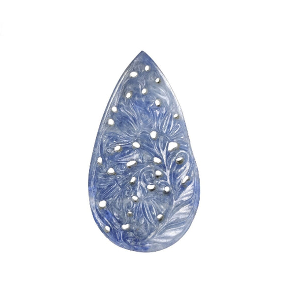 BLUE SAPPHIRE Gemstone Carving : Natural Untreated Unheated Sapphire Hand Carved Pear Shape 52*29mm, 51.75cts approx each Flat Back
