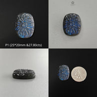 Labradorite Gemstone Carving : Natural Untreated Unheated Labradorite Hand Carved Cushion Carving