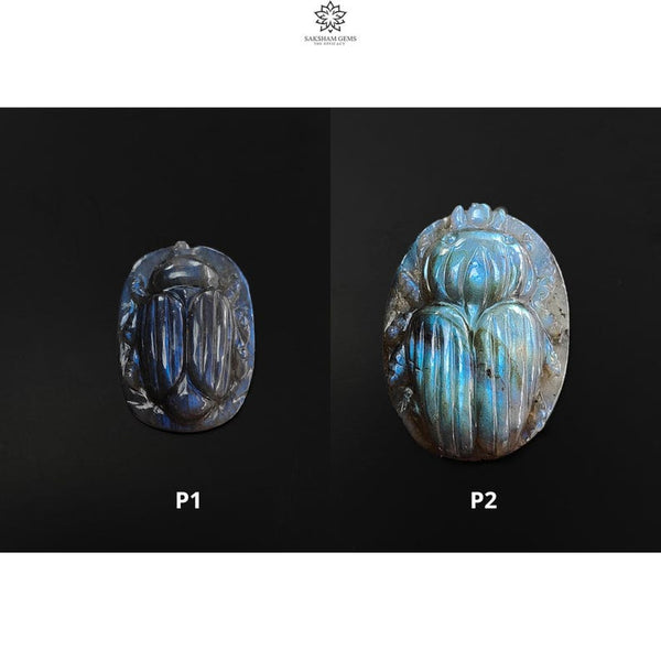 Labradorite Gemstone Carving : Natural Untreated Unheated Labradorite Hand Carved Scarabs 1pcs Set