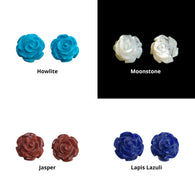 Howlite, Moonstone, Jasper & Lapis Lazuli Gemstone Carving : Natural Round Shape Hand Carved Rose Flower Pairs