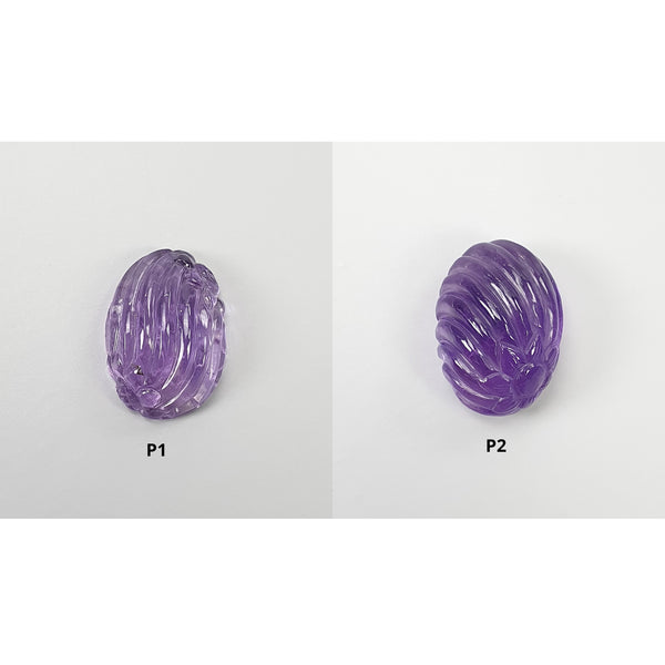 Purple AMETHYST Gemstone Carving : Natural Untreated Amethyst Hand Carved Both Side Oval Shape 17*12mm - 23*17mm 1pc