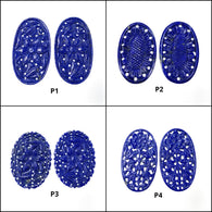 LAPIS LAZULI Gemstone Carving : Natural Untreated Blue Lapis Hand Carved Oval Shape 37*23mm - 46.5*26mm Pair