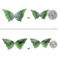एंटीगोराइट सर्पेन्टाइन रत्न नक्काशी: प्राकृतिक अनुपचारित हरी सर्पेन्टाइन हाथ नक्काशीदार तितली जोड़ी