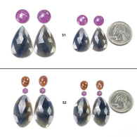 MULTI SAPPHIRE Gemstone Rose Cut : Natural Untreated Unheated Sapphire Bi-Color Pear And Uneven Shape 4pcs & 6pcs