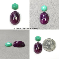 RED RUBY & CHRYSOPRASE Gemstone Rose Cut : Natural Untreated Unheated Ruby Round Egg Hexagon Shape 2pcs